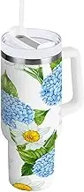 RPLIFE Blue Hydrangeas White Stainless Steel Cup, Insulated Tumbler with Straw, Tumbler for Men