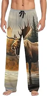 [XYMZR] Moose Vintage Forest Men's Pajama Bottoms Lounge Pajama Pants Sleep Bottoms with Pockets for Men S