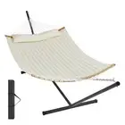 Double Hammock with Stand Curved Spreader Bar Detachable Pillow Portable