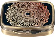 Dynippy Pill Case Pill Box with Mirror Retro Pocket 2 Compartment Medicine Case Vitamin Pill Organizer for Pocket Purse and Travel Gifts (Mandala)