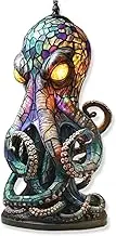 Stained Glass Style Resin Octopus Lamps with Glowing Eyes, Unique Bohemian Resin Octopus Animal Decoration Desk Lamp, for Home,Bedroom,Offices (1pcs,25cm)