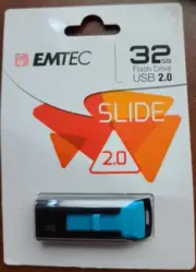 New 32GB EMTEC Slide USB 2.0 Flash Drive Black Blue