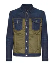 Dsquared2 Two-Toned Button-Up Denim Jacket IT52,IT50,IT54,IT48,IT46 Navy Blue/Military Green