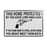 Horizontal Vinyl Stickers This Home Protected by The Good Lord and A Gun Osha