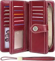 [FALAN MULE] Women Genuine Leather Wallet Large Capacity Bifold RFID Blocking Card Holder with Zipper Coin Pocket, AH-Burgundy, Large Capacity, Rfid Blocking Womens Wallet