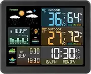 FJ3566M Smart Weather Station with Clock Indoor and Outdoor Temperature & Humidity Meter Multifunctional Large Color Screen Weather Clock Temperature & Humidity Gauge with 1 Sensor(Support up