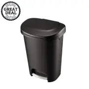 13 Gal. Black Step-On Trash Can with Stainless Steel Foot Pedal Small Kitchen
