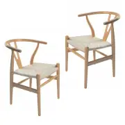 Set of 2 - Hans Wegner Replica Wishbone Cord Dining Chair - Natural Beech