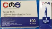 CMS #15 Surgical Podiatry Medical Blades Scalpels Stainless Steel 100/BX Sterile