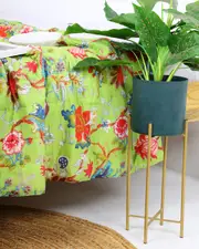 Linen Connections Vintage Handmade Kantha Floral Cotton Quilt Throw Bedspread Block Print Quilt Indian Quilt Comforter Duvet Cover Quilt - 010