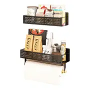Catzon 2 Pcs Magnetic Spice Rack for Refrigerator with Paper Towel Holder-Black