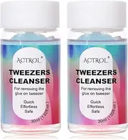Eyelash Extensions Tweezer Cleanser 2 Bottles Lash Tweezers Cleaning Tool for Lash Glue Remover with Sponge Blue Pink Ball Eyelash Tweezer Liquid Supplies 30ml