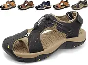 [Asifn] Men's Outdoor Hiking Leather Sandals Water Shoes Slides Closed Toe Sport Walking Fishermen Climbing Summer Athletic, Black, 10.5-11