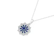 Silver 15mm Blue Round Cluster Pendant in Blue
