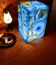 5"x5"x7" Blue Agate Stone Night Lamp Stand Handmade Gemstone Agate Table Lamp