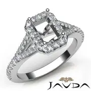Halo Prong Emerald Cut Semi Mount Diamond Engagement Ring 18k White Gold 0.5Ctw