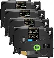 NineLeaf 4 x Compatible for Brother P-Touch TZe-344 TZe344 TZ-344 TZ344 AZe-344 AZe Tape Gold on Black 18mm 0.7'' 3/4' Laminated Label Tape for Ptouch PT-P710BT P750W P750WVP P900W P950NW Label Maker