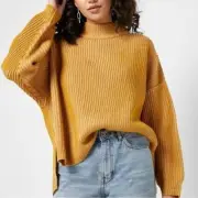 Top Shop Sweater Womens 4/6 NWT MockNeck Oversized Yellow and Pink Undertone