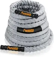 Perantlb 100% Poly Dacron Heavy Grey Battle Rope - 2" Diameter, 30' 40' 50' Lengths - Upgraded Durable Protective Sleeve - Gym Muscle Toning Metabolic Workout Fitness - Anchor Strap Kit Included