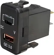 Aswalling Car Type-C+PD QC3.0 Charger Dual USB Adapter Dashboard Socket Voltmeter for Prado