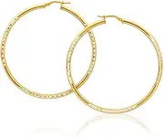[Shiels] 9ct Yellow Gold Silver Filled Simple Two Tone 50mm Hoop Earrings