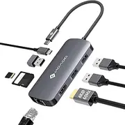 NOVOO USB C Hub 4K @ 60Hz USB C Docking Station HDMI 8-in-1 USB C Adapter Gigabit Ethernet with 100W PD+ Data, SD/TF Card Reader, 3 USB-A 3.0 Data Ports, for MacBook Pro, MacBook Air and More Type C