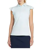 Walter Hagen Woman's Dri-Fit Golf Polo Shirt Blue Cyan Flutter Sleeve Med NWT