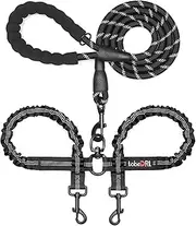 tobedri Comfortable Dual Dog Leash Tangle Free with Shock Absorbing Bungee Reflective 2 Dog Leashes for Large Medium Small Dogs