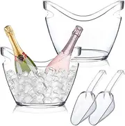 2 Pcs 4 Liter Beverage Tub with Scoops, Wine Bucke & Beer Bucket, Plastic Acrylic Ice Tub, Large Ice Buckets for Parties, Barbecues, Picnics (Clear, L27*H19.5cm)