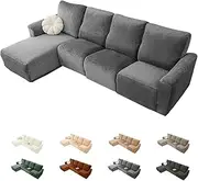 KCCRHIN Recliner Sofa Covers Velvet Reclining Couch Covers High Elasticity Couch Slipcovers Stretch Washable Furniture Protector for Dogs Cats 1 2 3 Seats Couch Cover,Gray,Chaise Lounge