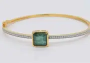 7.90 ct Lab-Created Emerald Diamond 18K Yellow Gold Over Silver Bangle Bracelet