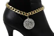 Women Gold Metal Chain Boot Bracelet Shoe Anklet Fancy Disco Ball Bling Charm