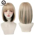 Short Bob Straight Ombre Blonde Wigs With Bang For Girl Black Female Synthetic