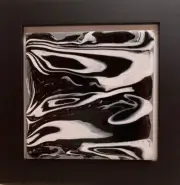 One of a kind hand painted & poured Abstract Art on a porcelain tile framed
