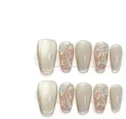 Handmade Press-On Nails Cat Eye Design Reusable Glitter Fake Nails Artificial Manicure Wearable Orange Manicure