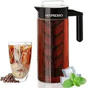 Mixpresso Cold Brew Maker For Iced Coffee and Iced Tea, 44 oz Cold Coffee Maker Glass Pitcher, Tea Infuser For Loose Leaf Tea , Large Iced Coffee Maker (Black)