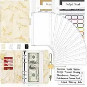 FLAFARY Budget Binder, Cash Envelopes for Budgeting, Money Organizer for Cash, 12Pcs Budget Binder with Cash Envelopes, Marble 6-Ring Money Saving Binder(Yellow)