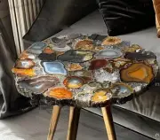 Live Edge Agate Coffee Table, Side Sofa Lamp Table, Indoor Furniture Agate Table