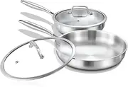 [DELARLO] Tri-ply Stainless Steel Frying Pan Set with Lid 10"12" Induction large Skillets Chef's Pan,Pots and Pans Set Kitchen Cookware Set Suitable for All Stove