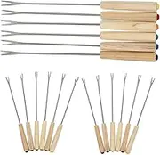 Happyyami 18pcs Fondue Forks: Wooden Handle Fondue Forks Serving Accessories - Stainless Steel Cheese Fruit Skewers Sticks for Kitchen BBQ Parties
