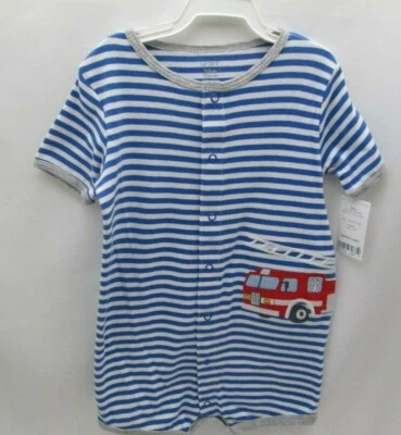 Carters 24 Month One Piece Jumpsuit Blue White Striped with Fire Truck NWT Boys