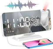 Projection Digital Alarm Clock for Bedroom, Beedove FM Radio Alarm Clock, Dual Alarm Clock with 3 Dimmer,Snooze,Timer,180°Rotatable Ceiling Projection Alarm Clock for Home Decor, Desk, Office, White