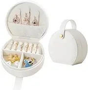 [Fhandong] Mini Jewelry Travel Case Small Jewelry Box, 1Pc Small PU Leather Jewelry Storage Box,Travel Jewelry Case Small Jewelry Box Jewelry Organizer Storage Case PU Leather Mini Jewelry Travel Case,White