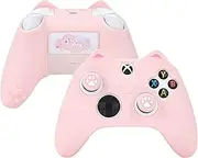 GeekShare Cat Paw Controller Skin for Xbox Series X, Anti-Slip Silicone Cover Protector Case Compatible with Xbox S/X Controller with 2 Cat Paw Thumb Grips Caps, Pink