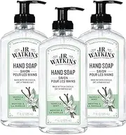 J.R. Watkins Gel Hand Soap with Dispenser, Moisturizing Hand Wash, All Natural, Alcohol-Free, Cruelty-Free, USA Made, Vanilla Mint, 11 fl oz, 3 Pack