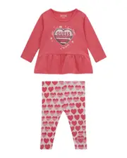 GUESS Pink Hearts Long Sleeve Top and Leggings Set Size: 18M, Spandex