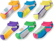 [Jefferies Socks] Girls' Little Sport Performance Tech Low Cut 6 Pair Pack, Neon, X-Small