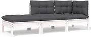 3 Piece Garden Lounge Set with Cushions White Solid Pinewood,Modular Corner Lounge Set with Cushions for Patio, Garden, and Outdoor Use Patio Sofa Units