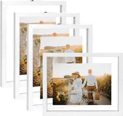 WIFTREY 5x7 Floating Picture Frames Set of 4, White Rustic Picture Frame 5 x 7