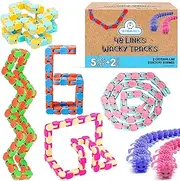 Wacky Tracks 48 Links Snap and Click Fidget Toys - 5-PCS Stress-Relief Fidget Wacky Track Snake 2 Caterpillar Stretchy Strings – Sensory Anti Stress Snap and Click toy